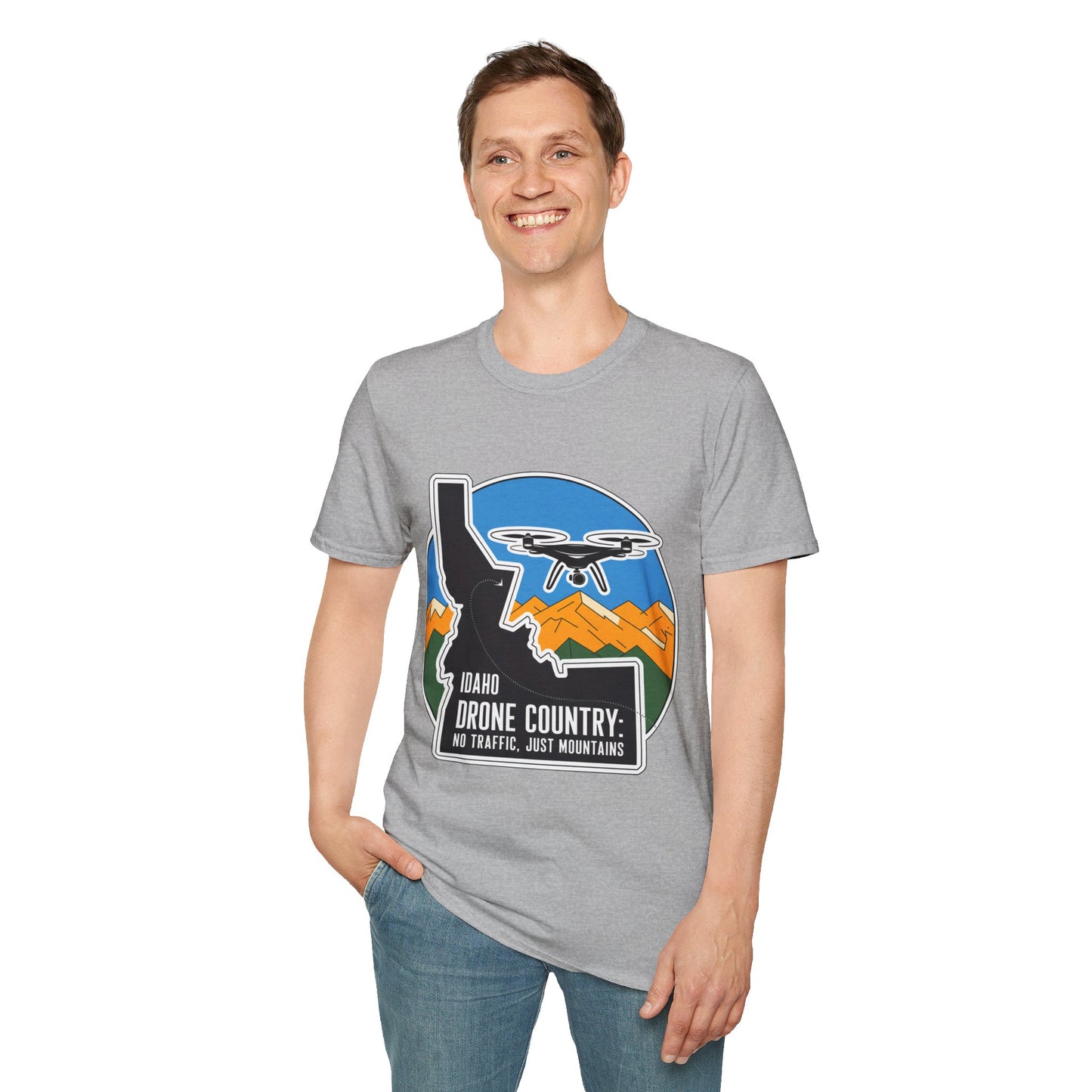 "Idaho Drone Country: No Traffic, Just Mountains!" - Drone Enthusiast T-Shirt - V2
