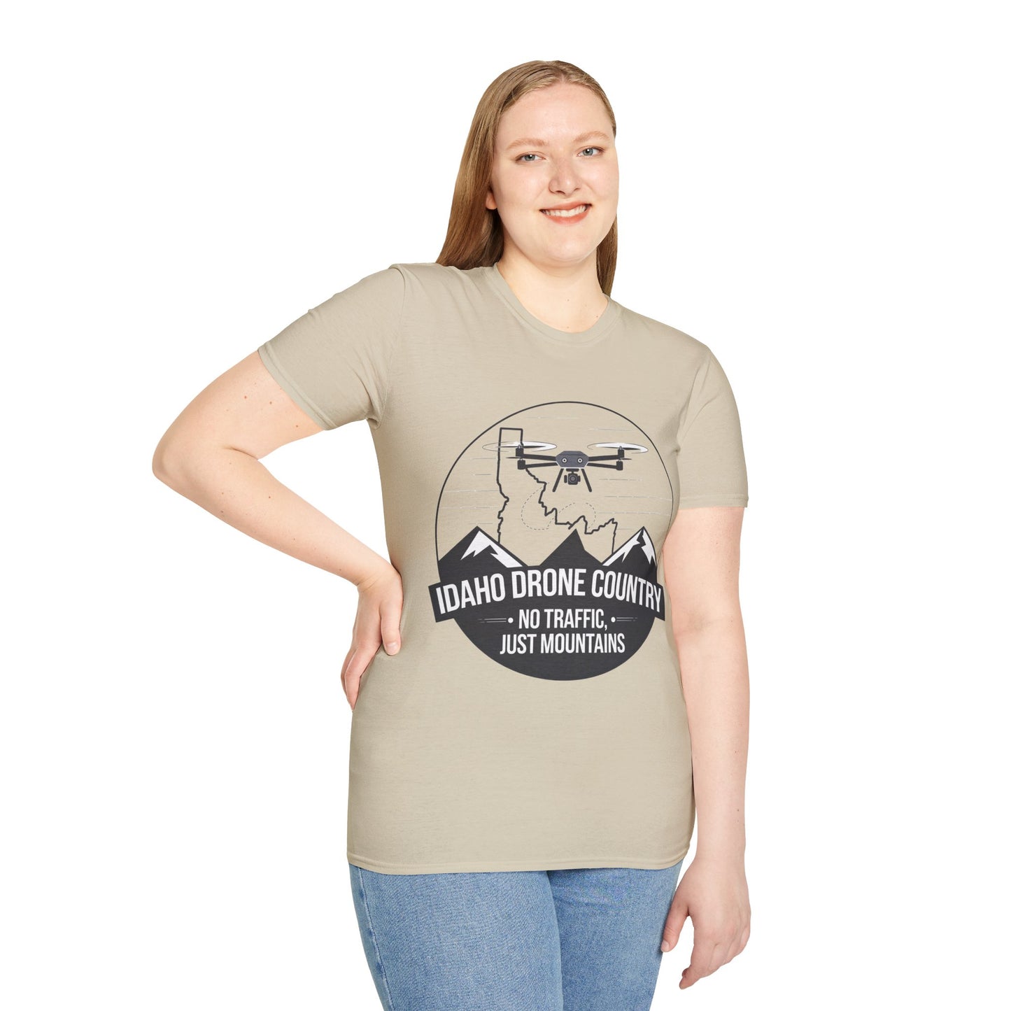 "Idaho Drone Country: No Traffic, Just Mountains!" - Drone Enthusiast T-Shirt - V1