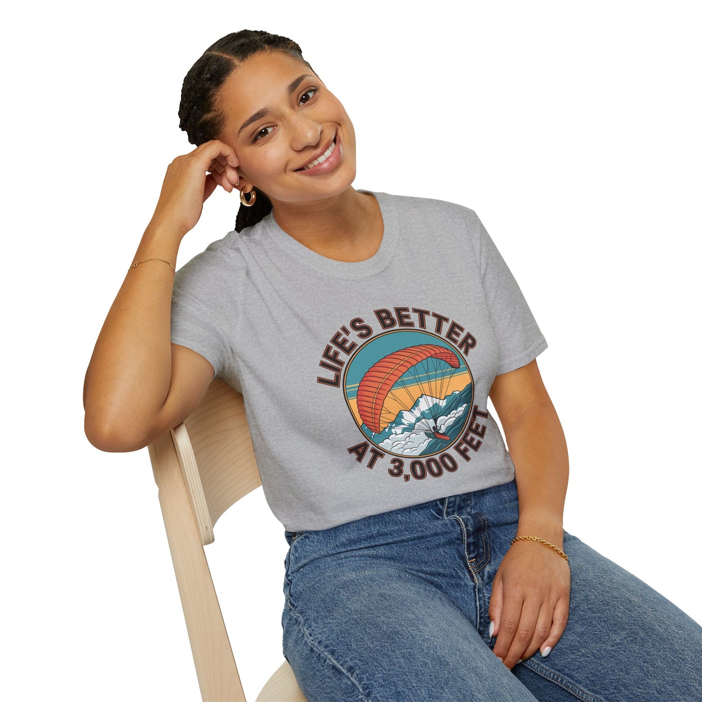 "Life’s Better at 3,000 Feet" - Inspirational Paragliding T-Shirt - V2