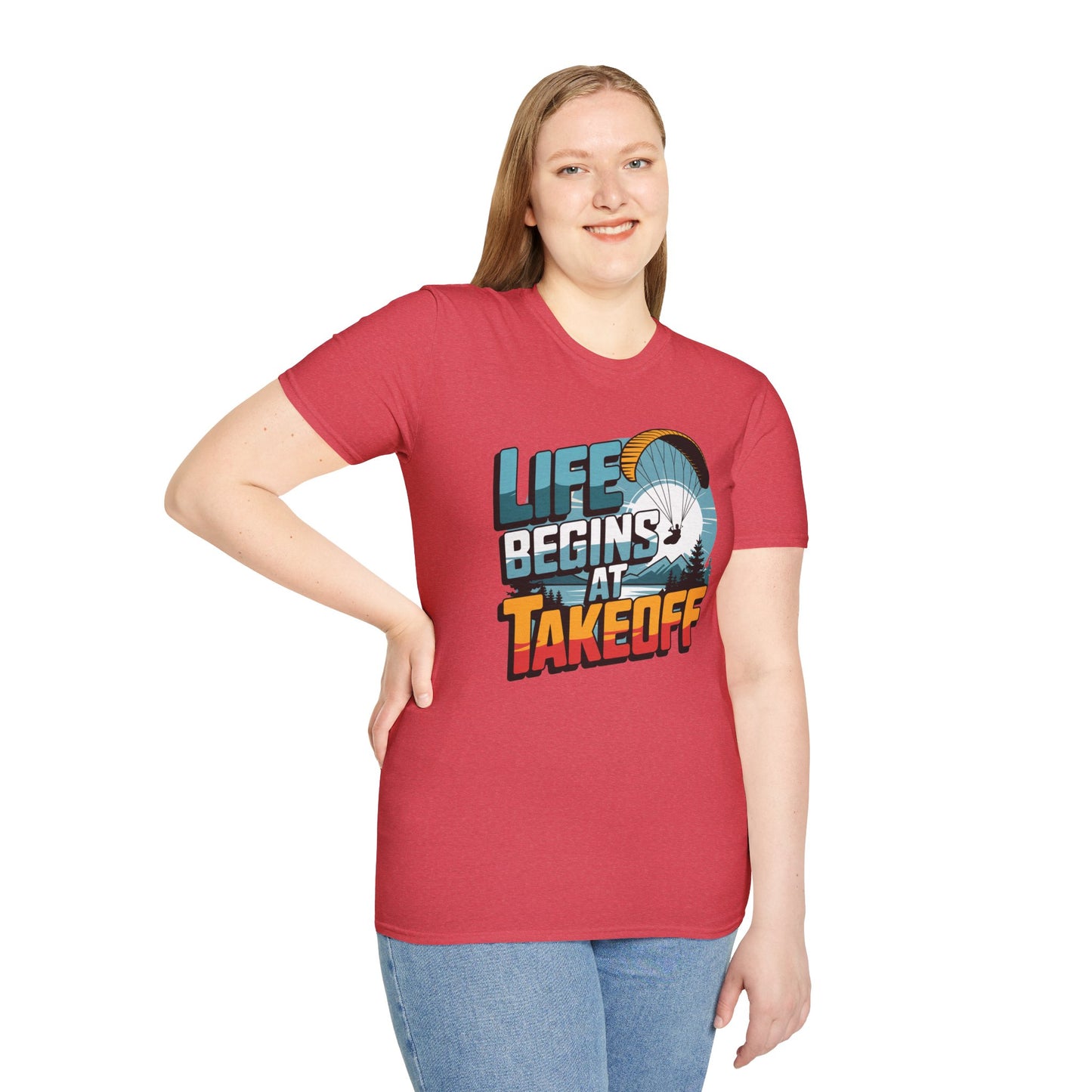 "Life Begins at Takeoff" - Inspirational Paragliding T-Shirt - V2