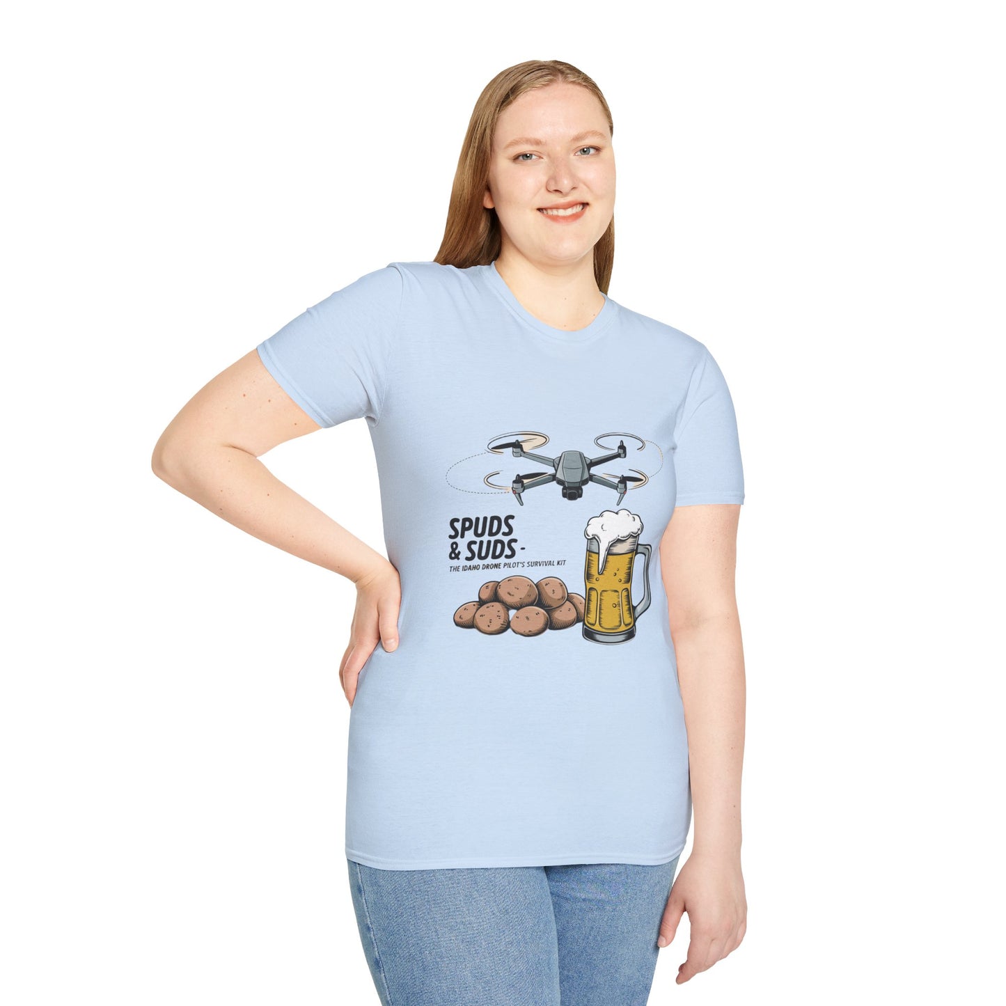"Spuds & Suds – The Idaho Drone Pilot’s Survival Kit!" - Funny Drone T-Shirt V1