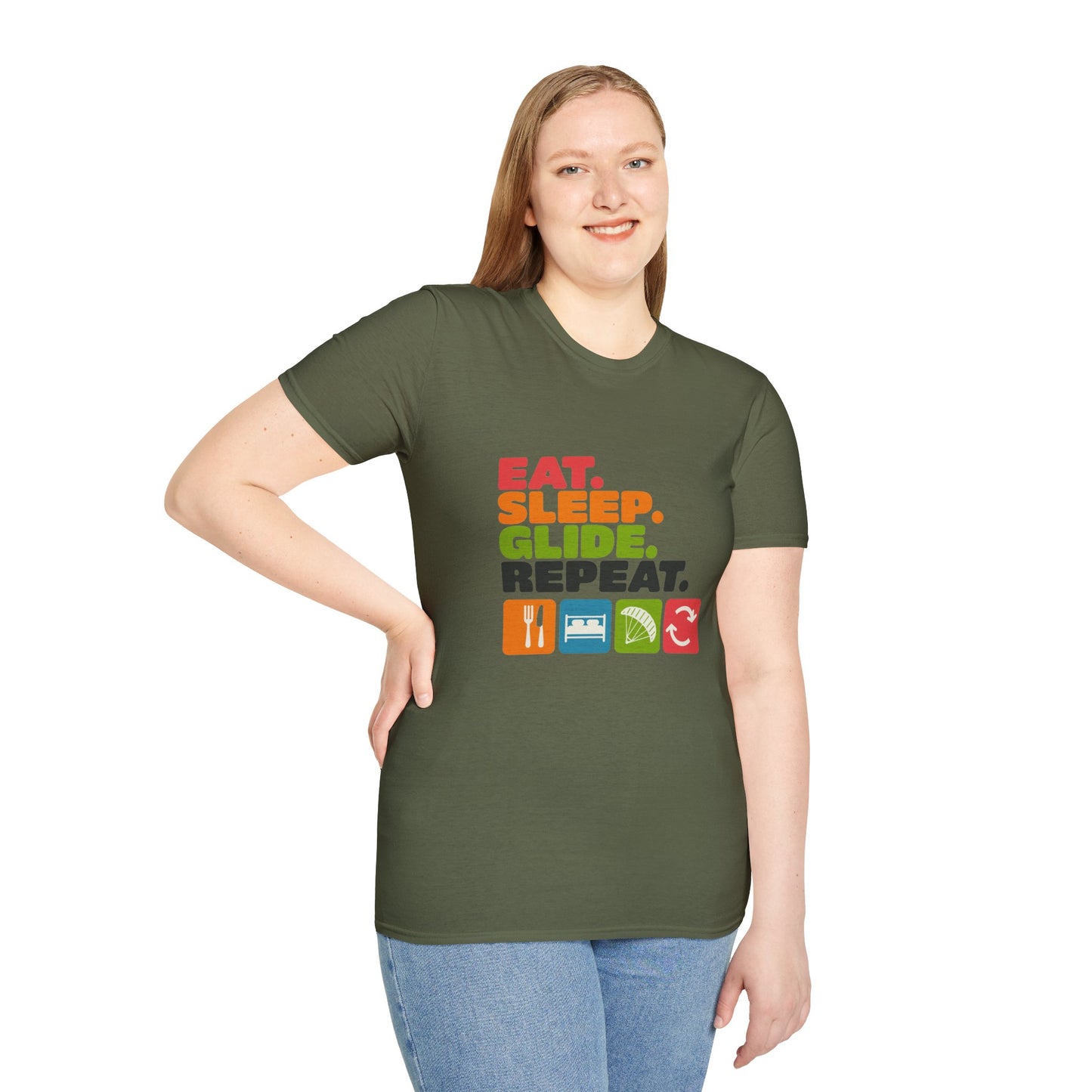 "Eat. Sleep. Glide. Repeat." - Inspirational Paragliding T-Shirt V4