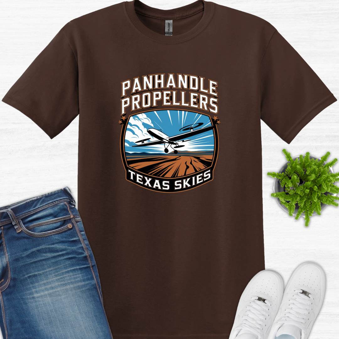 "Panhandle Propellers: Texas Skies" – Bold Texas Drone T-Shirt