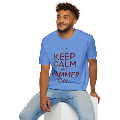 West Ham T-Shirt - "Keep Calm and Hammer On" - West Ham United Fan Apparel Unisex Softstyle