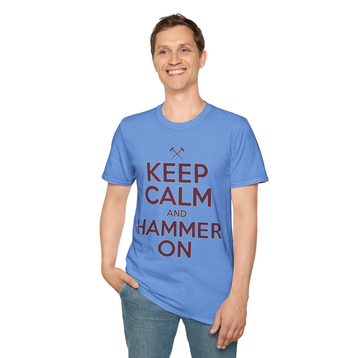 West Ham T-Shirt - "Keep Calm and Hammer On" - West Ham United Fan Apparel Unisex Softstyle