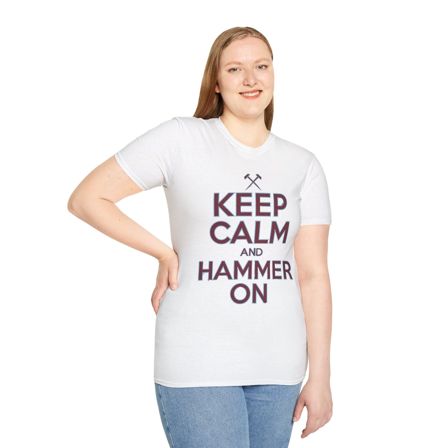 West Ham T-Shirt - "Keep Calm and Hammer On" - West Ham United Fan Apparel Unisex Softstyle