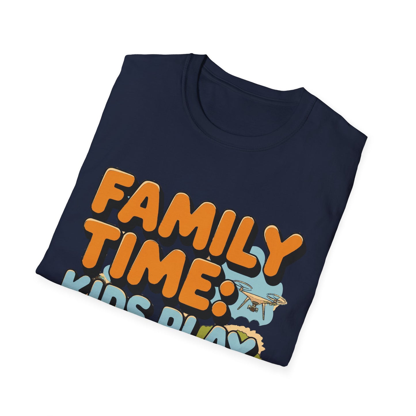 "Family Time: Kids Play, I Fly" Fun Cartoon-Style T-Shirt