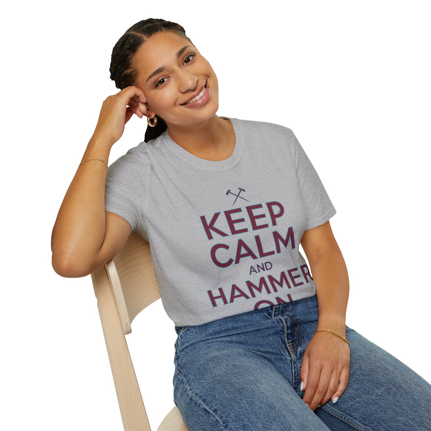 West Ham T-Shirt - "Keep Calm and Hammer On" - West Ham United Fan Apparel Unisex Softstyle
