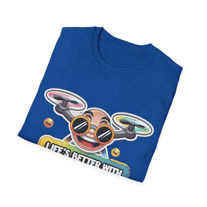 "Life’s Better With Drones and Laughter" – Fun Cartoon Drone T-Shirt