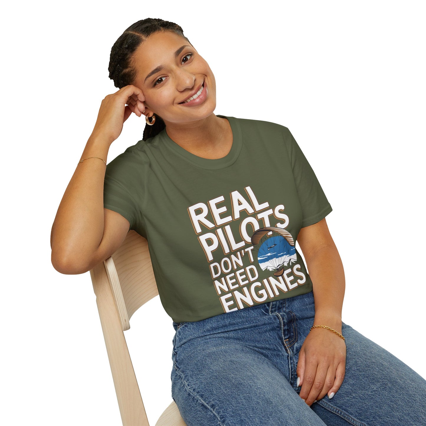 "Real Pilots Don’t Need Engines" - Inspirational Paragliding T-Shirt - V2