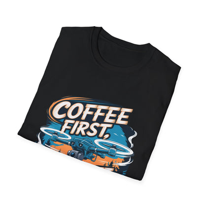 "Coffee First, Takeoff Second" Funny Drone Enthusiast T-Shirt