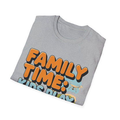 "Family Time: Kids Play, I Fly" Fun Cartoon-Style T-Shirt