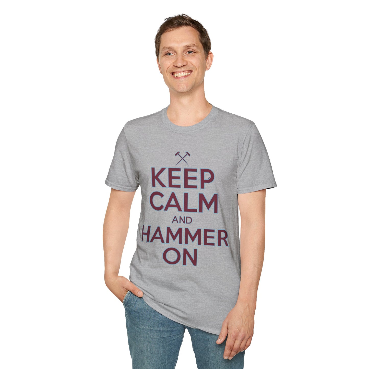 West Ham T-Shirt - "Keep Calm and Hammer On" - West Ham United Fan Apparel Unisex Softstyle