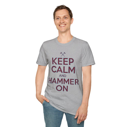 West Ham T-Shirt - "Keep Calm and Hammer On" - West Ham United Fan Apparel Unisex Softstyle