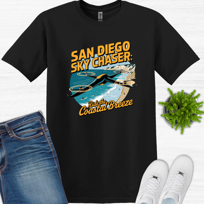 "San Diego Sky Chaser: Ride the Coastal Breeze" V2 – California Drone T-Shirt