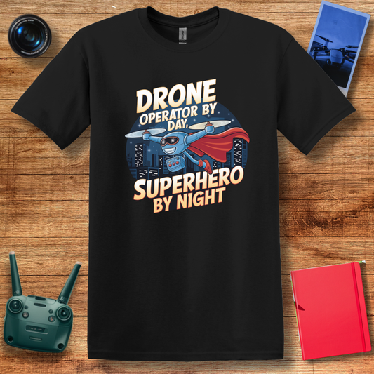 "Drone Operator by Day, Superhero by Night" – Mom, Dad, Funny Drone T-Shirt