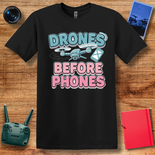 "Drones Before Phones" Funny Drone Enthusiast T-Shirt