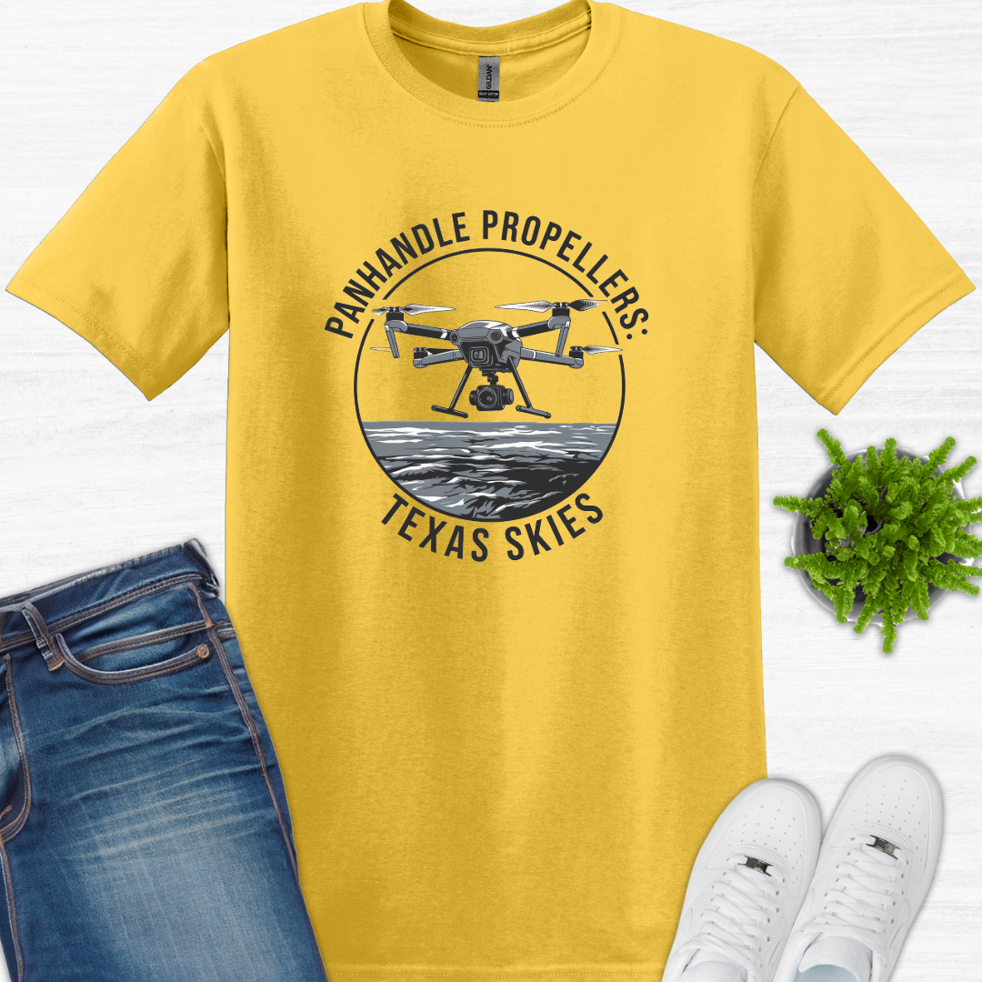 "Panhandle Propellers: Texas Skies" V4 – Bold Texas Drone T-Shirt