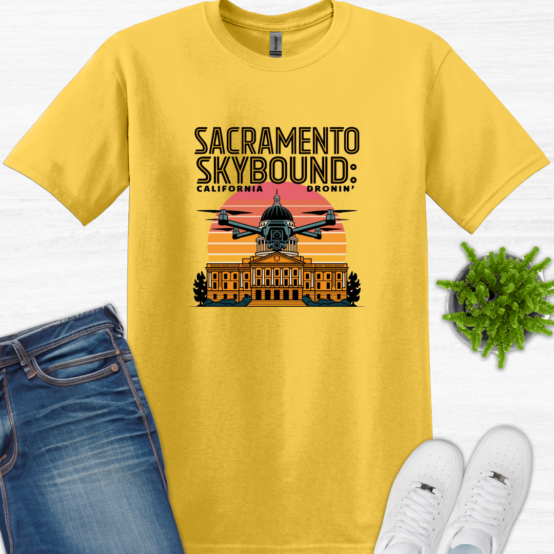 "Sacramento Skybound: California Dronin' " V2 – Drone Pilot T-Shirt