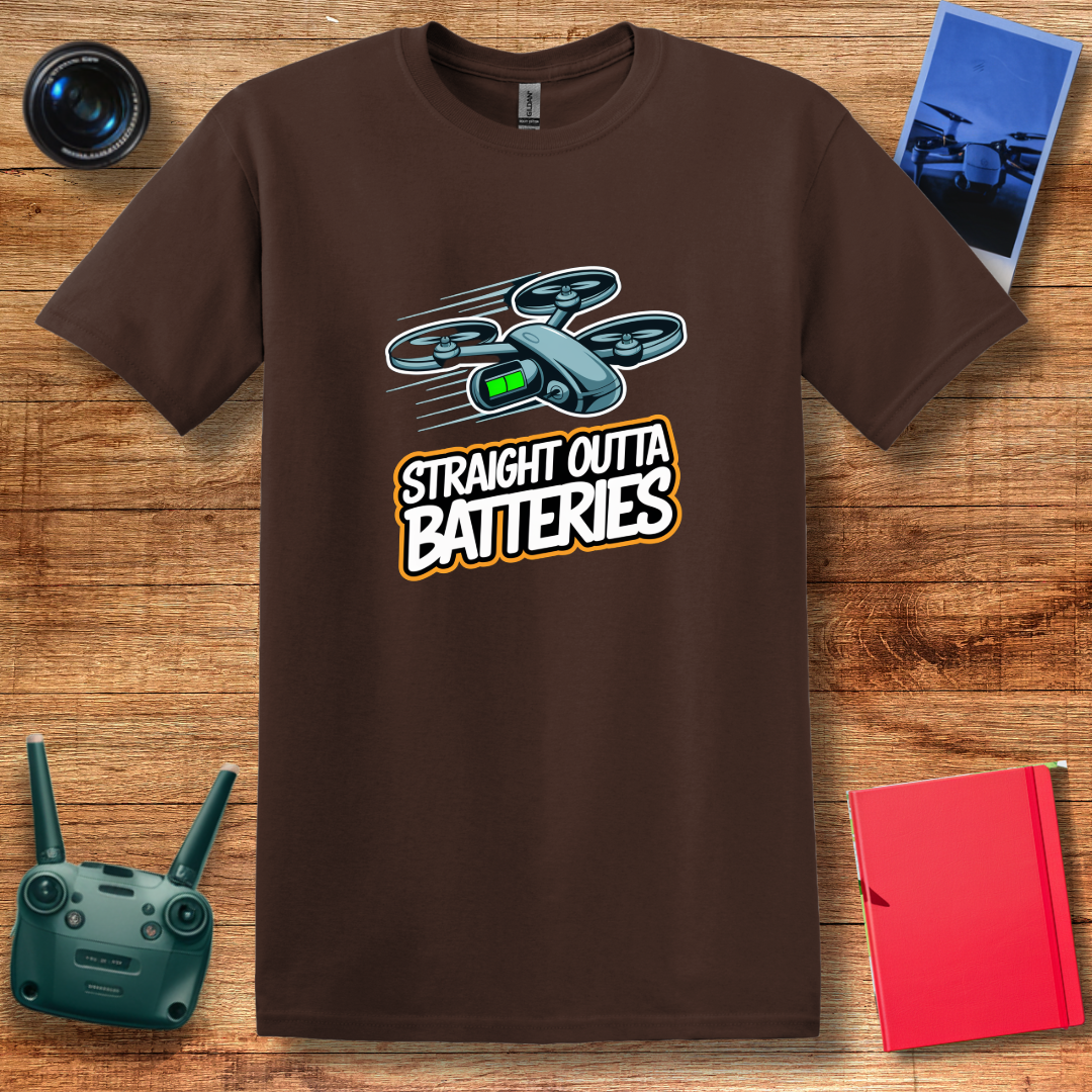 “Straight Outta Batteries” Funny Drone T-Shirt