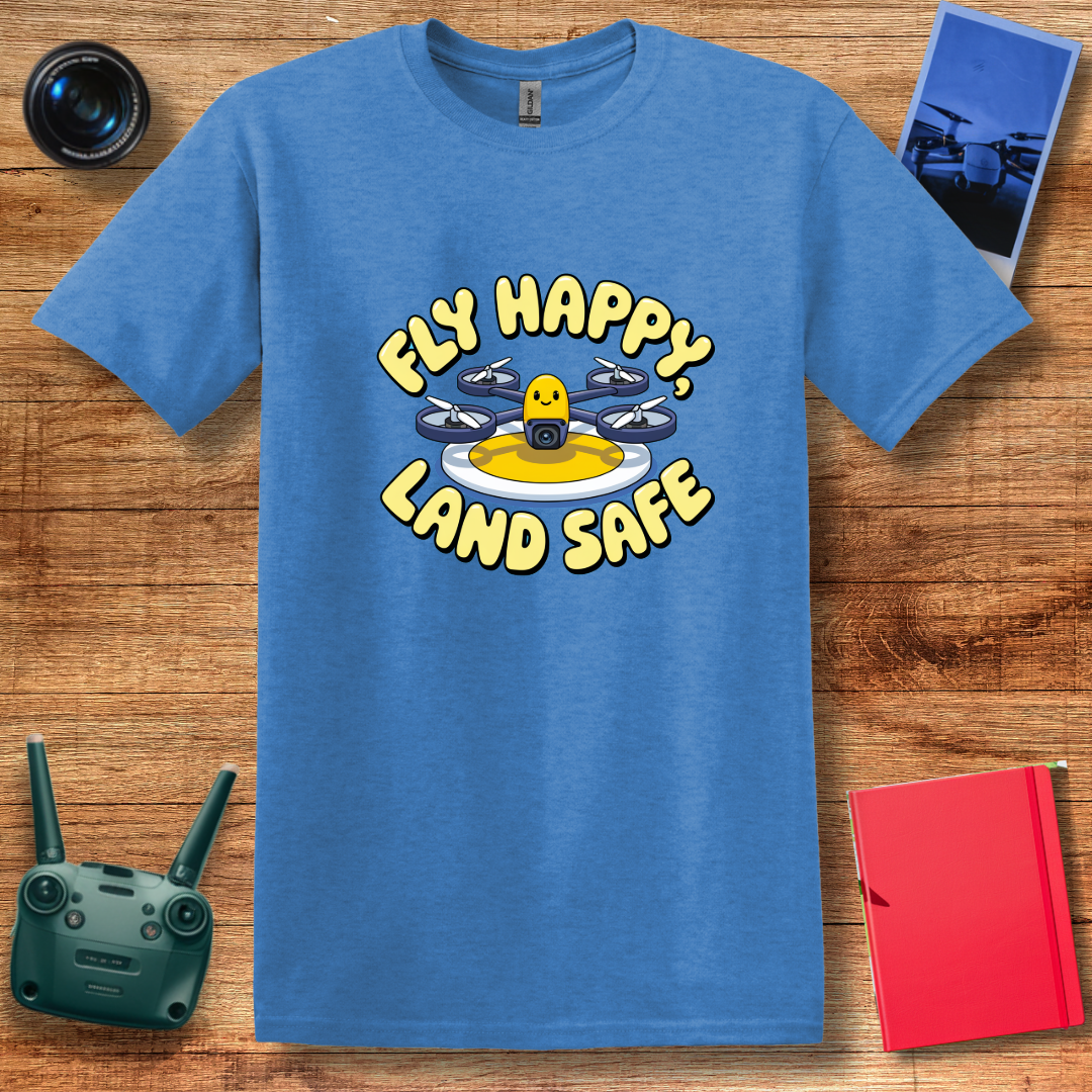 “Fly Happy, Land Safe” Fun Drone T-Shirt for Kids