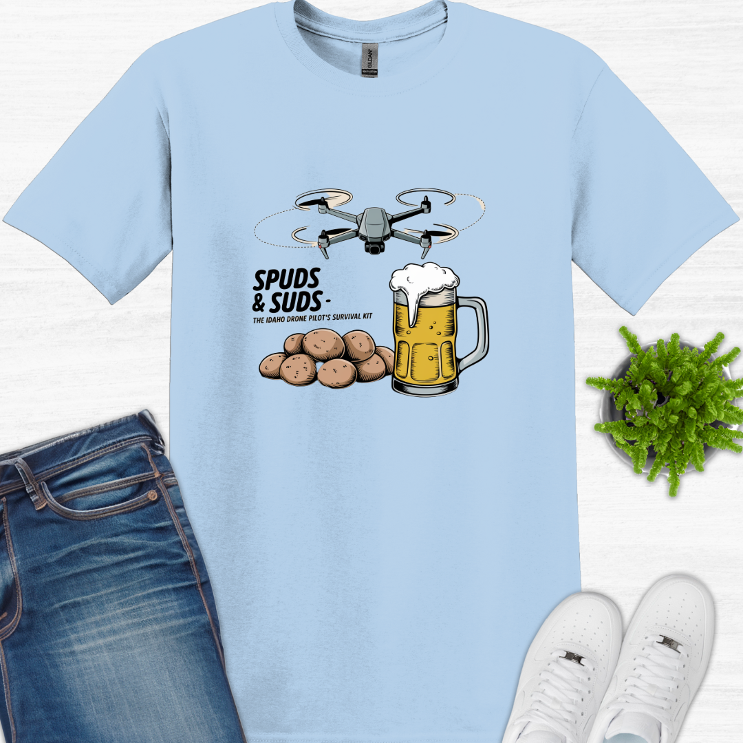 "Spuds & Suds – The Idaho Drone Pilot’s Survival Kit!"  - Funny Drone T-Shirt V1