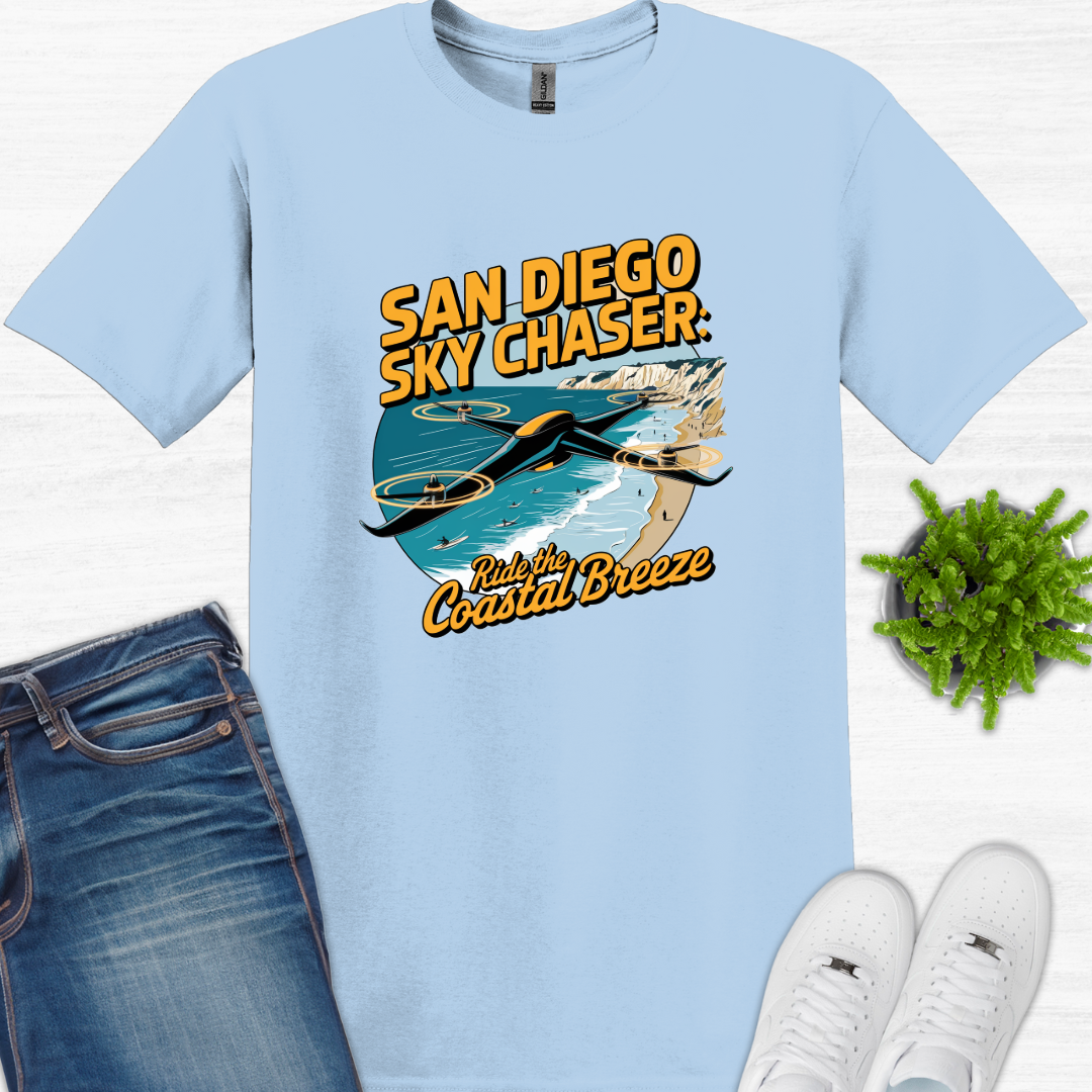 "San Diego Sky Chaser: Ride the Coastal Breeze" V2 – California Drone T-Shirt