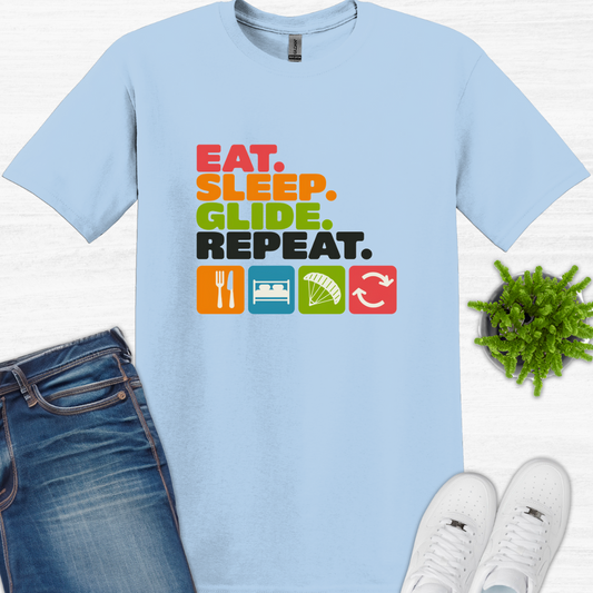 "Eat. Sleep. Glide. Repeat." - Inspirational Paragliding T-Shirt V4