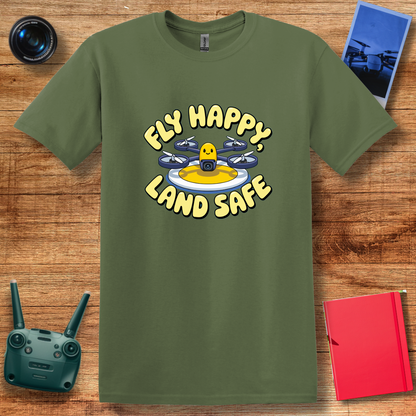 “Fly Happy, Land Safe” Fun Drone T-Shirt for Kids