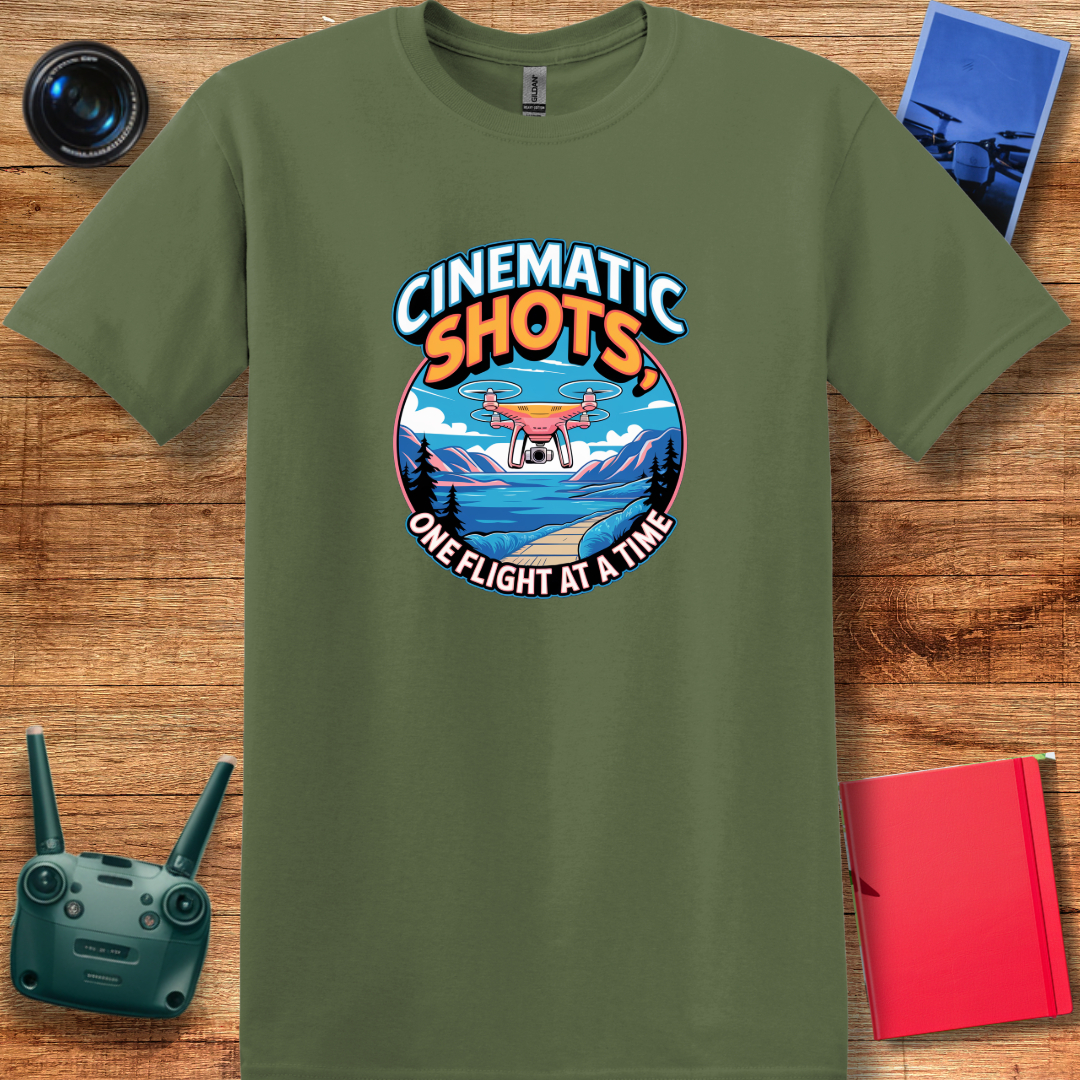 "Cinematic Shots One Flight at a Time" - Drone Pilot T-Shirt - V1