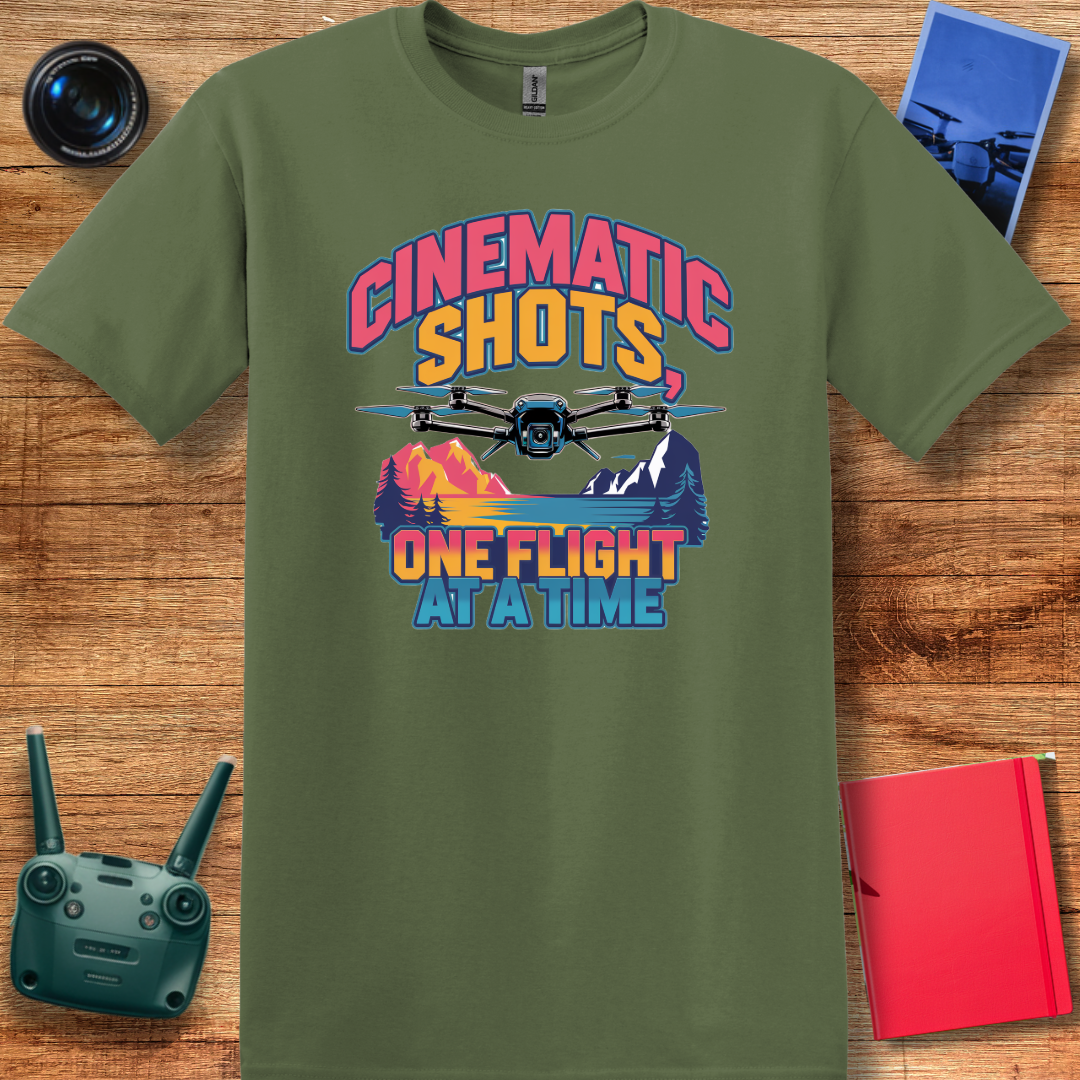 "Cinematic Shots One Flight at a Time" - Drone Pilot T-Shirt - V2