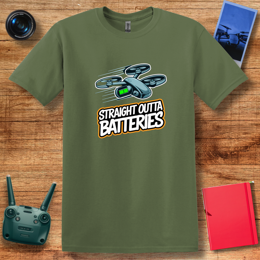 “Straight Outta Batteries” Funny Drone T-Shirt