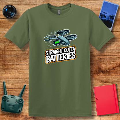 “Straight Outta Batteries” Funny Drone T-Shirt