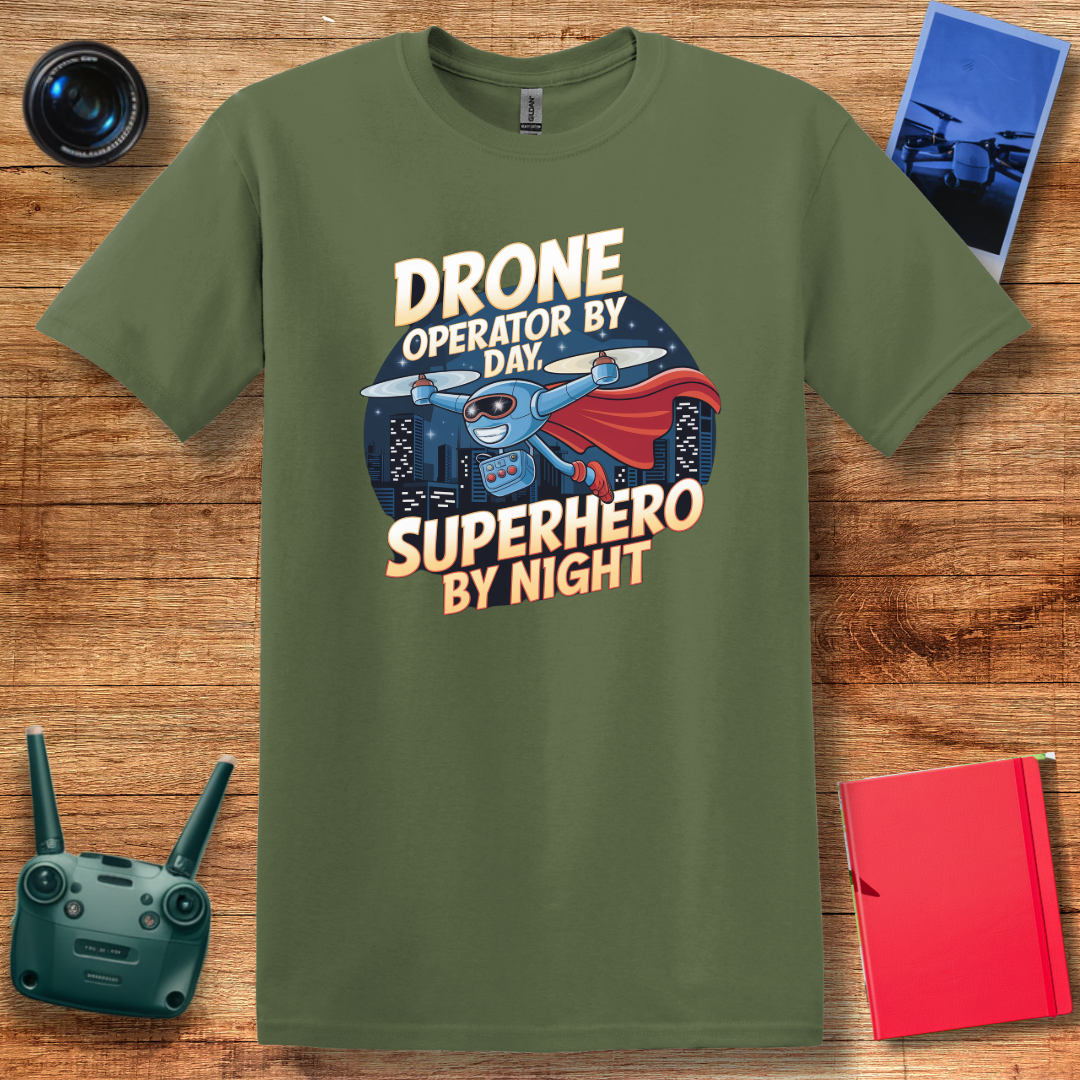 "Drone Operator by Day, Superhero by Night" – Mom, Dad, Funny Drone T-Shirt