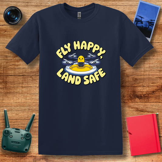 “Fly Happy, Land Safe” Fun Drone T-Shirt for Kids