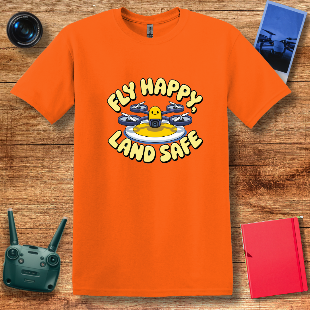 “Fly Happy, Land Safe” Fun Drone T-Shirt for Kids