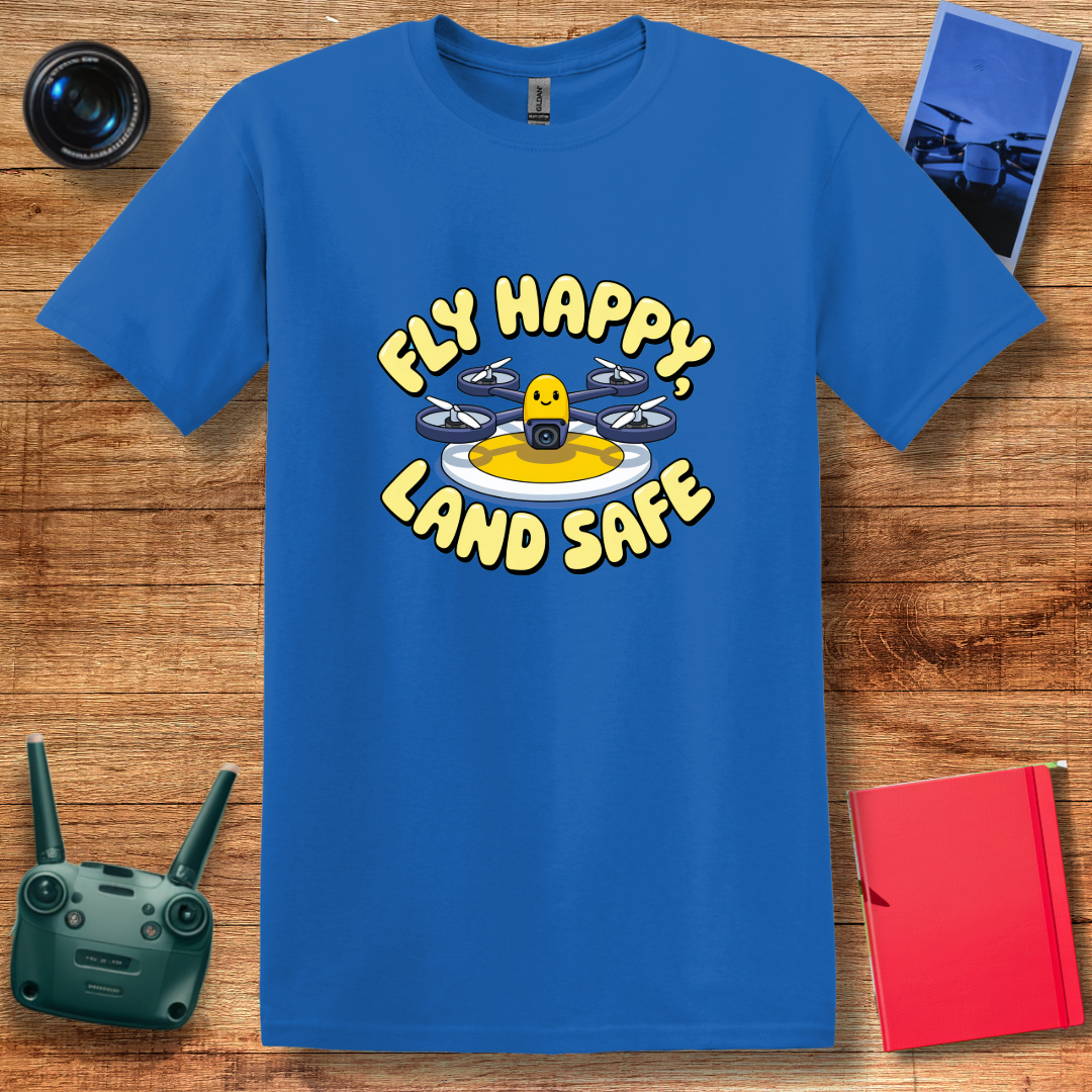 “Fly Happy, Land Safe” Fun Drone T-Shirt for Kids