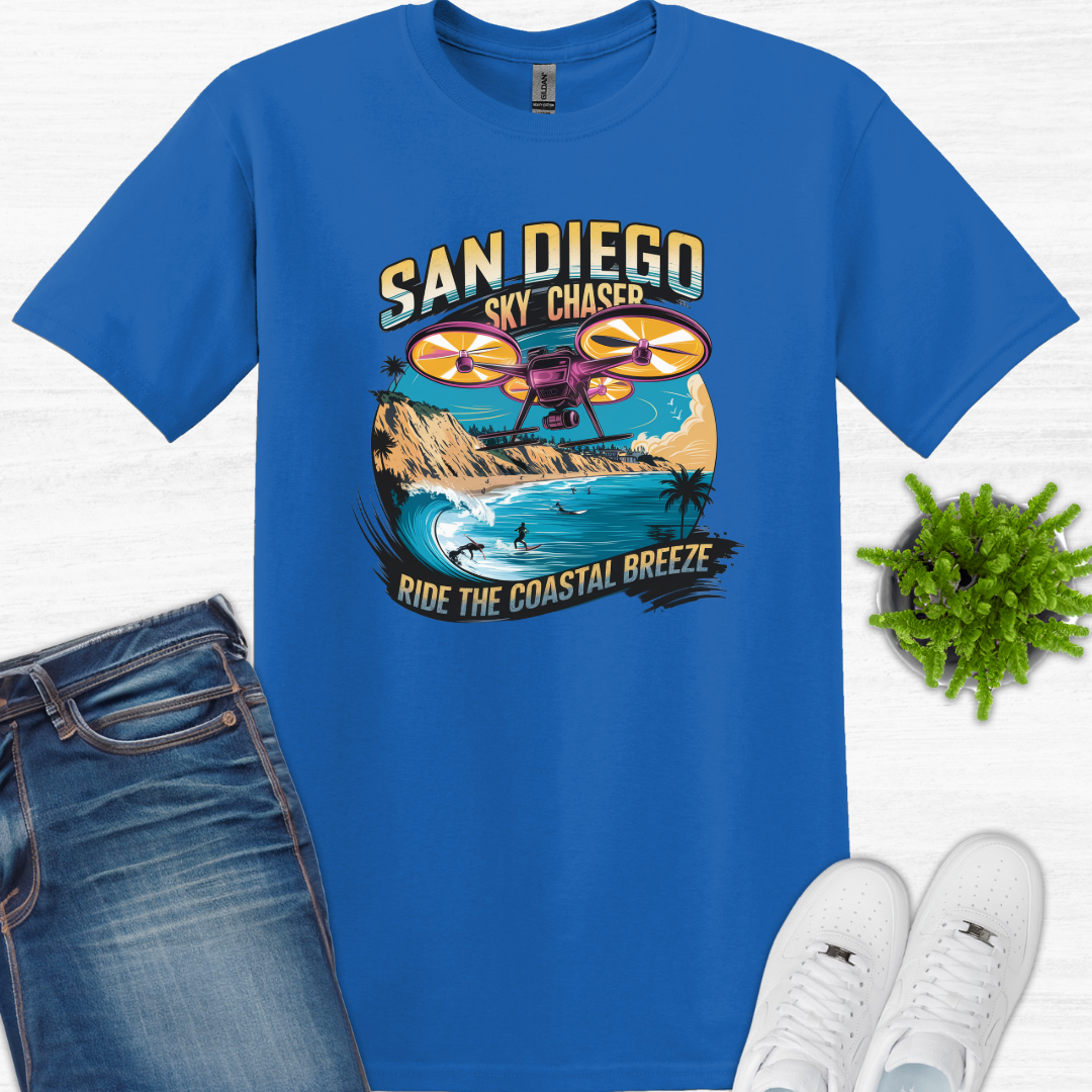 "San Diego Sky Chaser: Ride the Coastal Breeze" V3 – California Drone T-Shirt