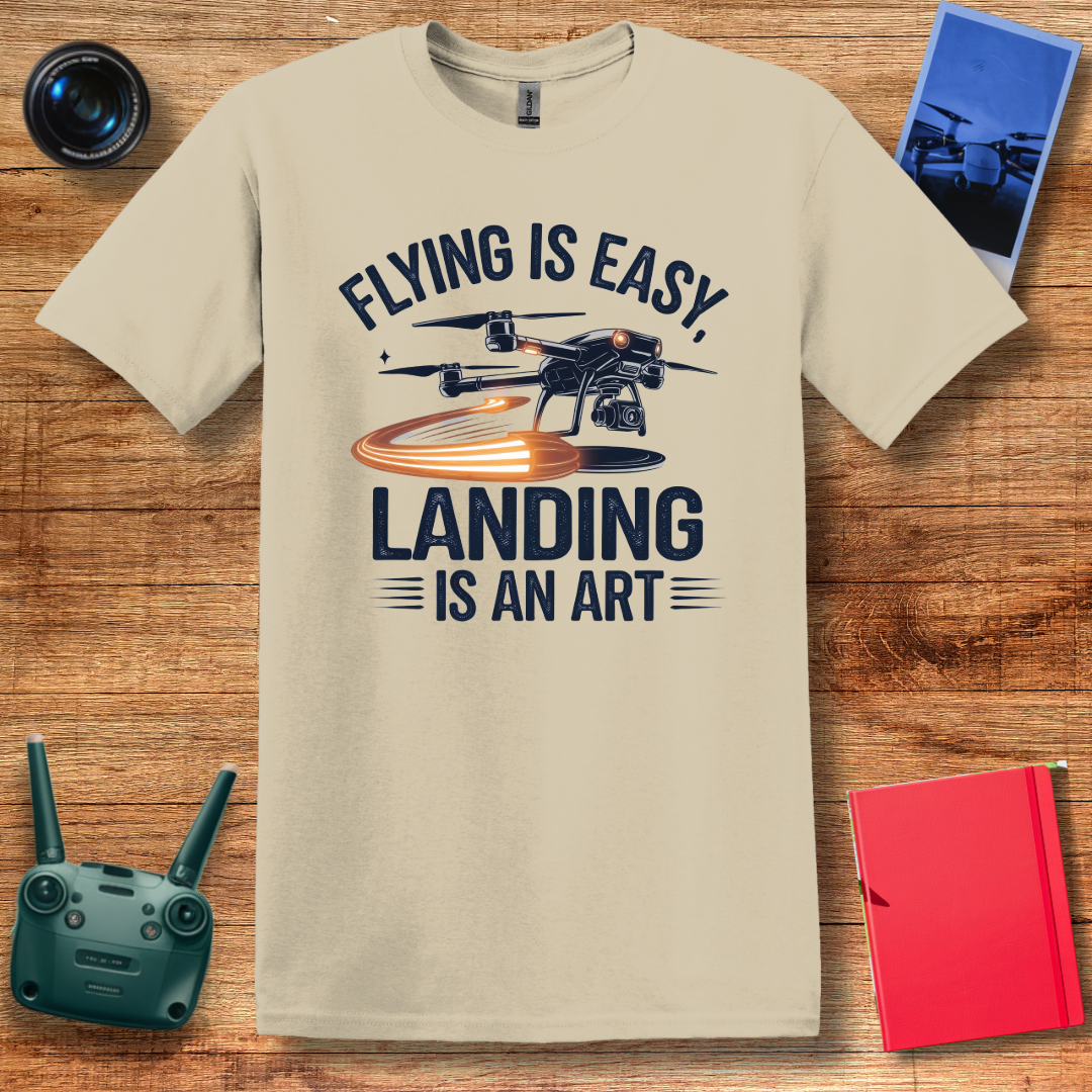 "Flying is Easy, Landing is an Art" – Mom, Dad, Funny Drone T-Shirt