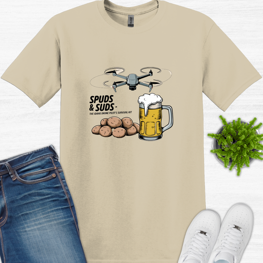 "Spuds & Suds – The Idaho Drone Pilot’s Survival Kit!"  - Funny Drone T-Shirt V1