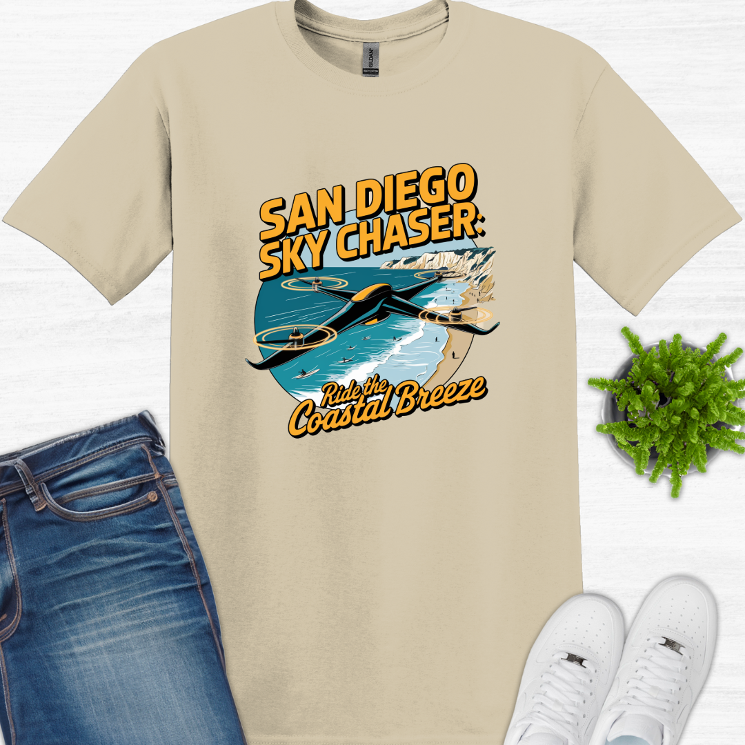 "San Diego Sky Chaser: Ride the Coastal Breeze" V2 – California Drone T-Shirt