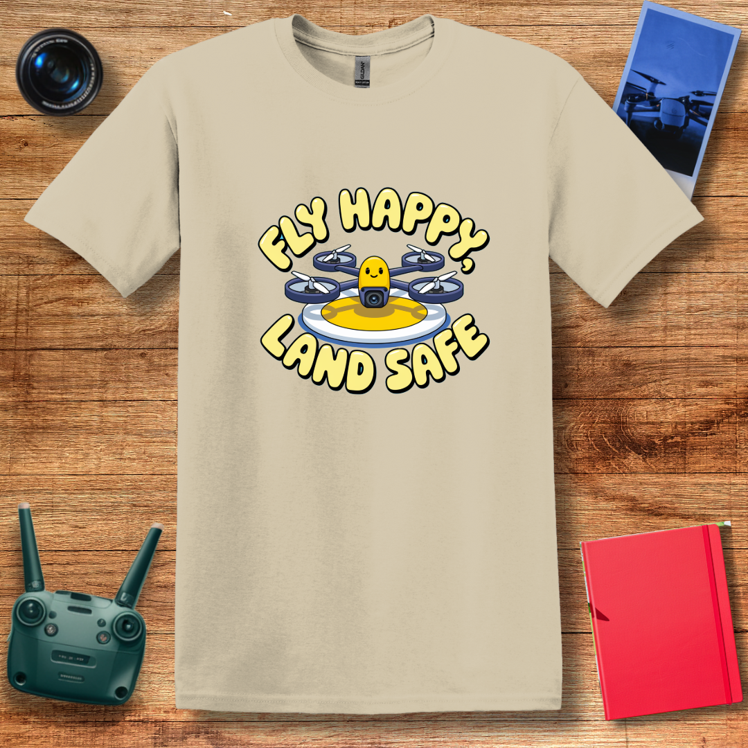 “Fly Happy, Land Safe” Fun Drone T-Shirt for Kids