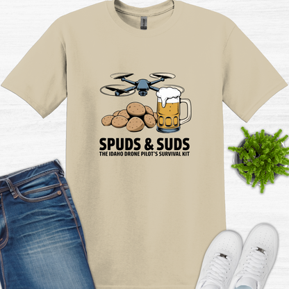 "Spuds & Suds – The Idaho Drone Pilot’s Survival Kit!"  - Funny Drone T-Shirt V3