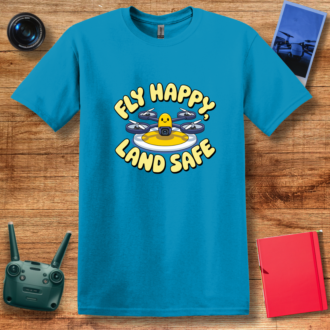 “Fly Happy, Land Safe” Fun Drone T-Shirt for Kids