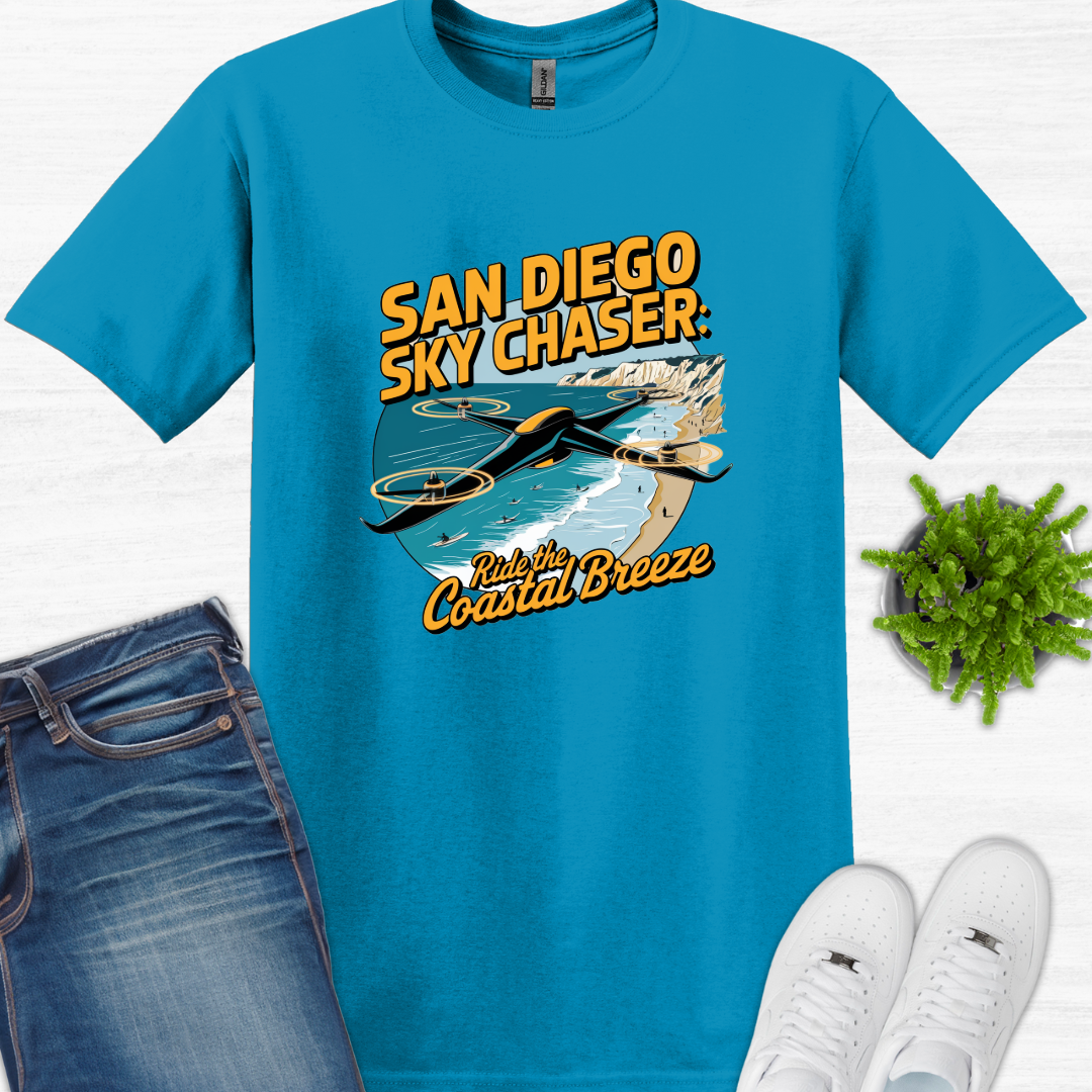 "San Diego Sky Chaser: Ride the Coastal Breeze" V2 – California Drone T-Shirt