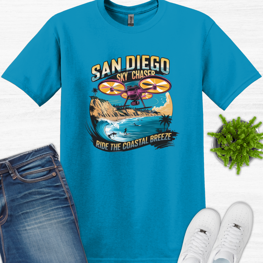 "San Diego Sky Chaser: Ride the Coastal Breeze" V3 – California Drone T-Shirt