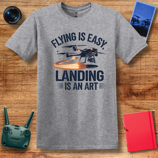 "Flying is Easy, Landing is an Art" – Mom, Dad, Funny Drone T-Shirt