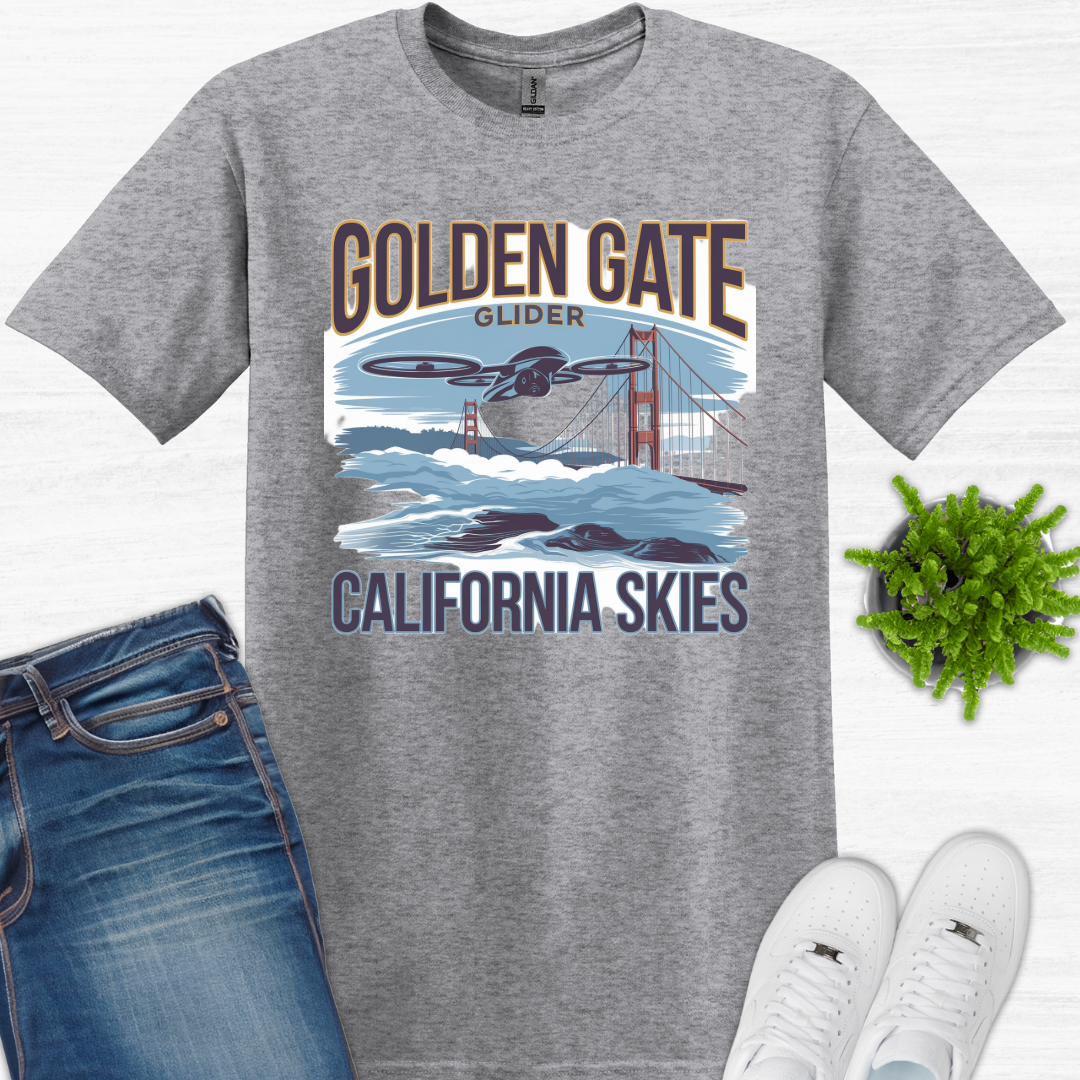 "Golden Gate Glider: California Skies" V3 – San Francisco Drone Pilot T-Shirt