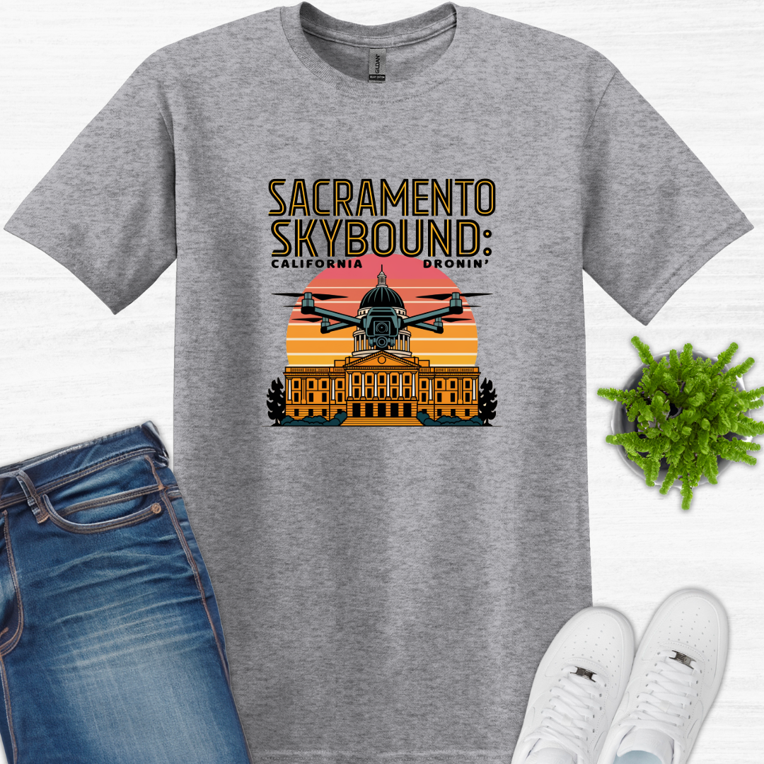 "Sacramento Skybound: California Dronin' " V2 – Drone Pilot T-Shirt