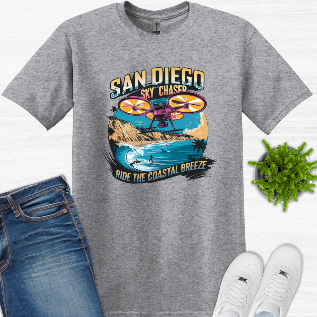 "San Diego Sky Chaser: Ride the Coastal Breeze" V3 – California Drone T-Shirt